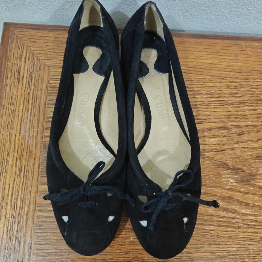 Vintage Chloé Phoebe Philo Black Suede Ballet Flats 37.5 Classic Danity Luxury - Picture 2 of 13